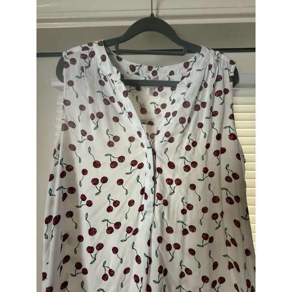 Cupio White With Red Cherries Midi Dress Size Large V Neck Sleeveless - Picture 2 of 11